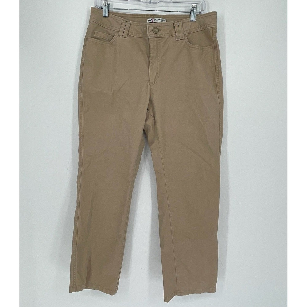 Lee Women's Tan Classic Fit Flat Front Straight Leg Chino Pants Size 12P Petite